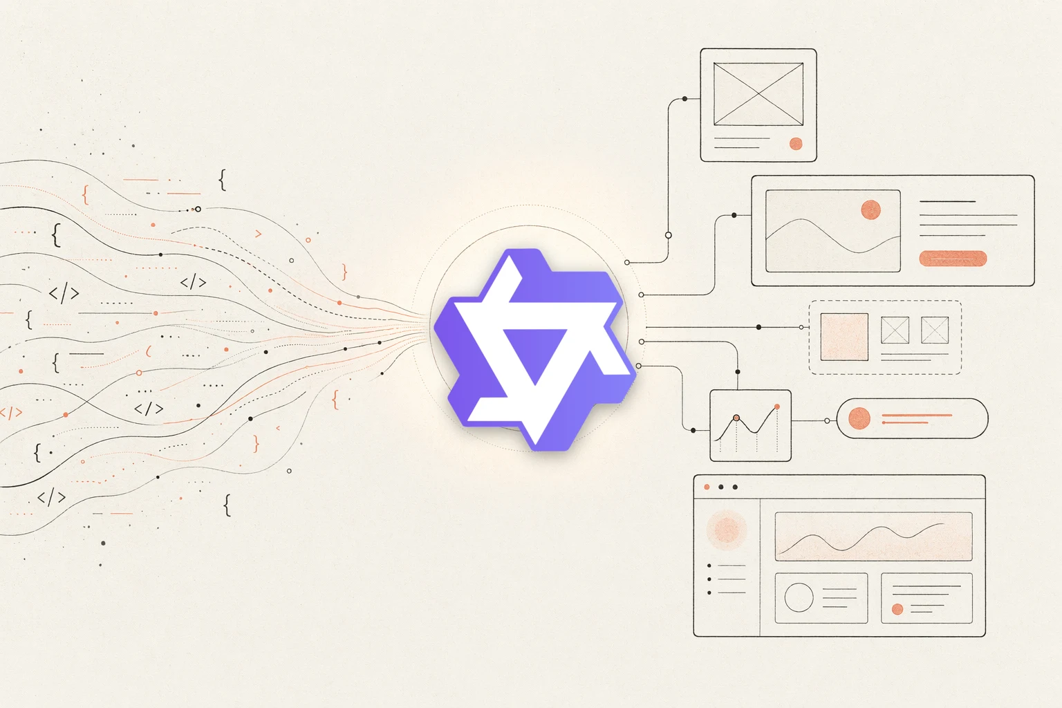 Qwen Code design feedback loop: a terminal agent reading a reference image, a browser rendering the UI, and a workspace, with a feedback arrow looping back